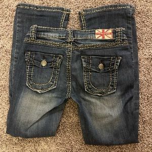 Machine distressed jeans